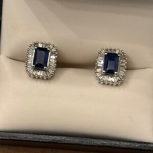Effy 14K white gold & diamond sapphire earrings, studs, for pierced.